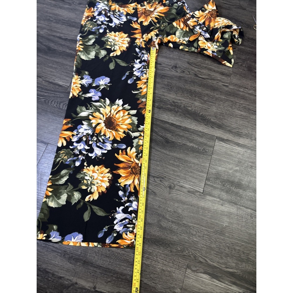 NWT NY&Co Women Size 12 Sunflower Floral Wide Leg Stretch Trousers Boho Summer - Picture 6 of 14